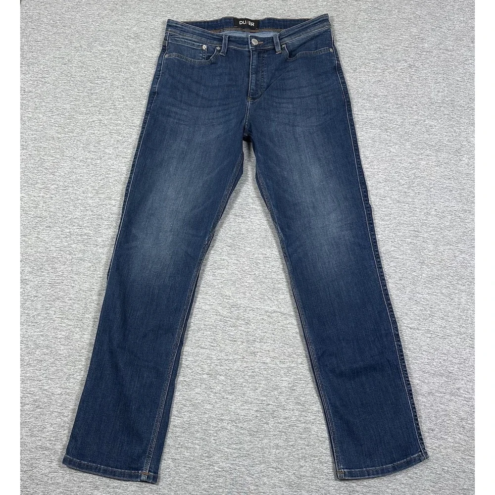 DU/ER Jeans Mens Size 34x32 Blue Denim L2X Athletic Straight Stretch 5-Pocket